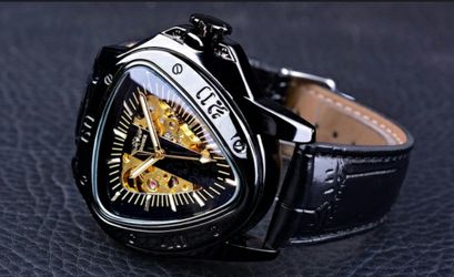 Triangle Skeleton Men's Automatic Mechanical Wrist Watch+Gift Box