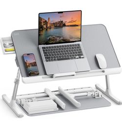 SAIJI Laptop Bed Tray Table, Laptop Computer Lap Desk for Bed, Laptop Bed Desk with Anti-Slip PVC Leather,Adjustable Laptop Stand for Bed Sofa Couch, 