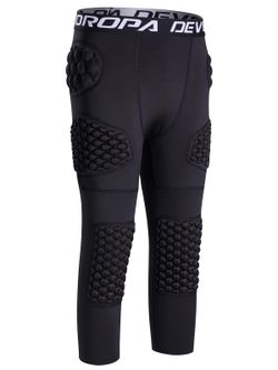  DEVOROPA Youth Boys 7 Pads Football Girdle With Cup Pocket 3/4 Compression Pants Knee Pads Integrated Hip Tailbone Thigh Pads Black 2XL