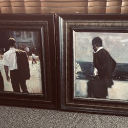 ARTWORK FRAMED (2) UNDER GLASS BRUSH STROKES By ARTIST ALDO EACH 26” x 26 “ x 1 1/2” Wood framed under glass PAIR “ Two GENTLEMEN “ SEE ALL PHOTOS