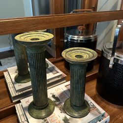 Vintage Patina Brass Column Candlestick Holder