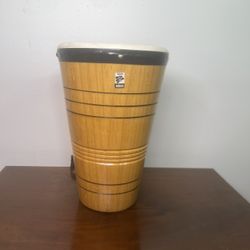 Bongo Wooden Leather Top Drum Made In Mexico 10" Tall With Strap Vintage. Used in good condition with some cosmetic blemishes. These blemishes are in 