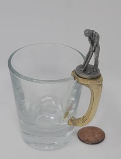 Golfer Shot Glass Shooter Metal Pewter Man w/ Golf Club Golfing Gold Handle VTG