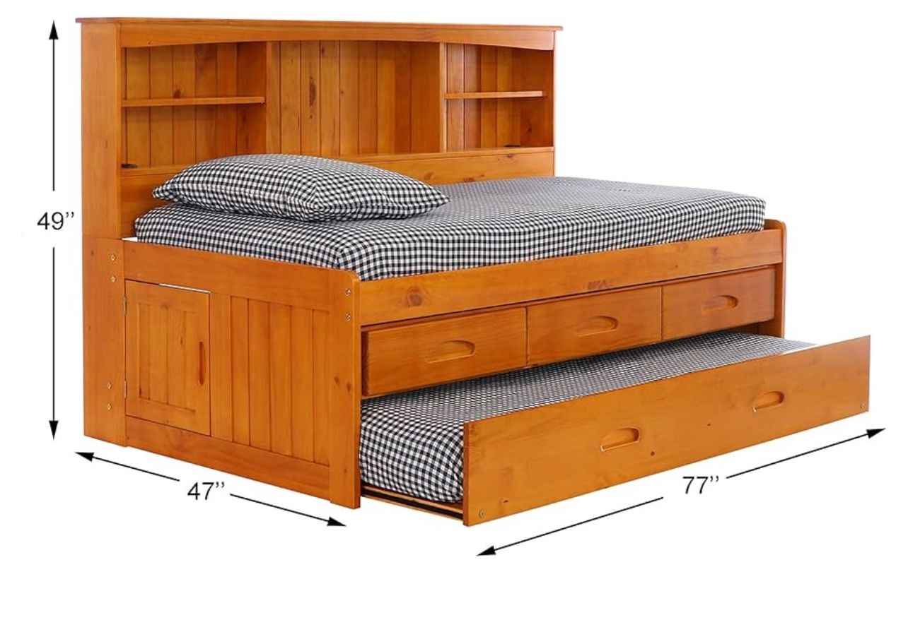 Twin Bookcase Daybed with 3 Drawers and Twin Trundle