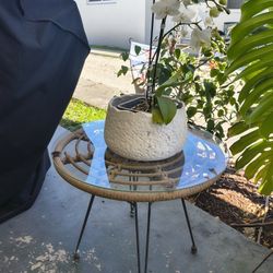 AUTMOON glass-top rattan wicker bistro table 