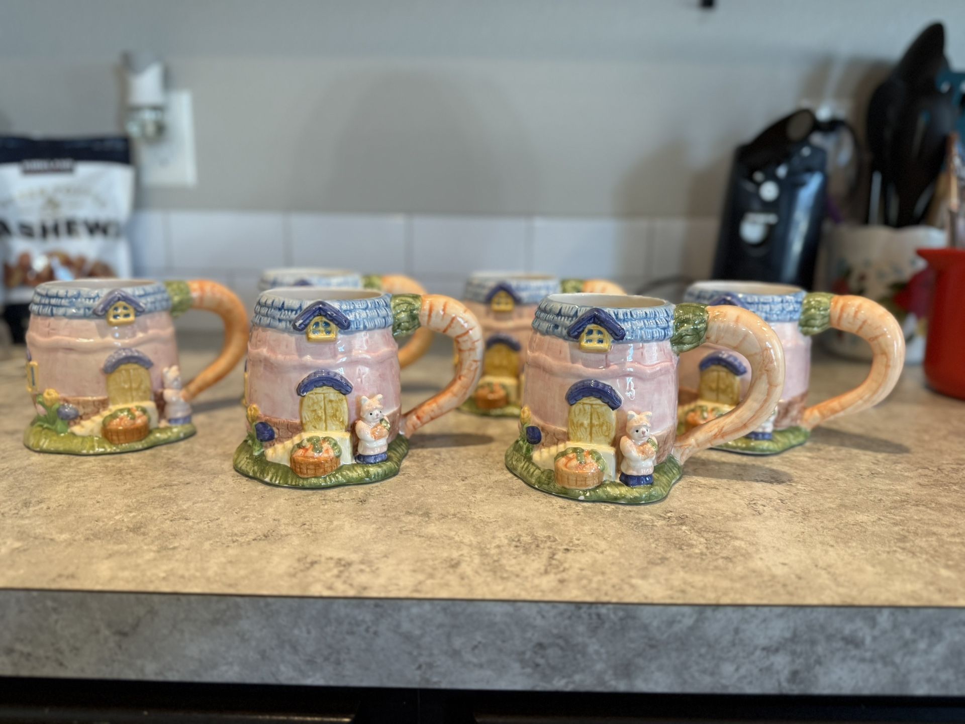 Whimsical Easter Cottage Coffee Mugs – Set of 5