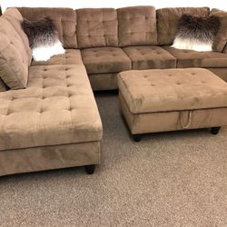 New Park Ave Brown Velvet Sectional With Ottoman Free Delivery 