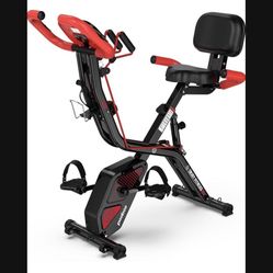 Folding Exercise Bike, Foldable Fitness Stationary Bike Machine, Upright Indoor Cycling Bike, Magnetic X-Bike with 8-Level Adjustable Resistance, Bott