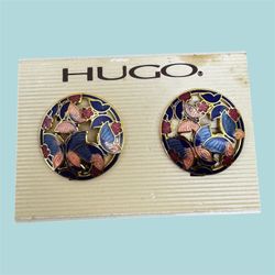 Vintage Hugo Floral Enamel Clip-On Earrings