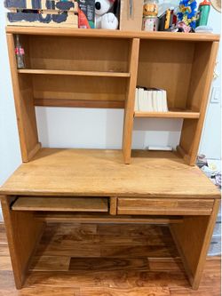 Wood Computer Desk with Hutch Shelves