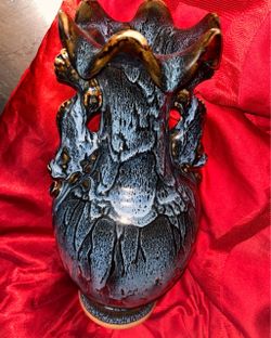 Large Ceramic Dragon Vase with Drip Glaze