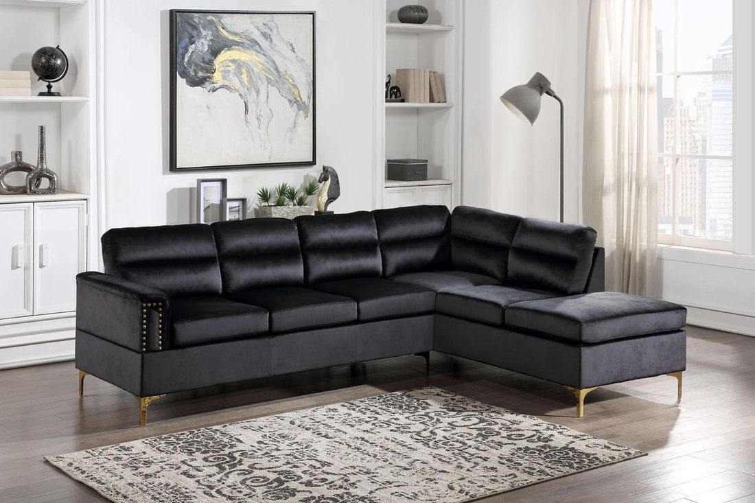 Brand New Black Velvet Sectional Sofa