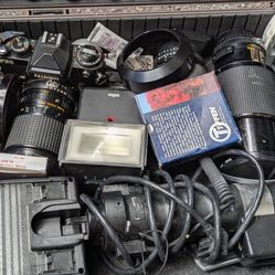 Vintage Nikon 35mm Camera Kit – FE2 + Lenses & Flashes