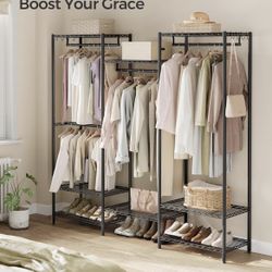 Portable Wardrobe Closet Heavy Duty Clothes Rack, Freestanding Closet Organizer,15.8 x 68.9 x 70.9 inches,Metal Garment Rack with Adjustable Wire Shel