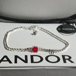 Pandora Authentic Brand New Sparkling Sterling Silver 8.5 adjustable Red Round Tennis Bracelet 