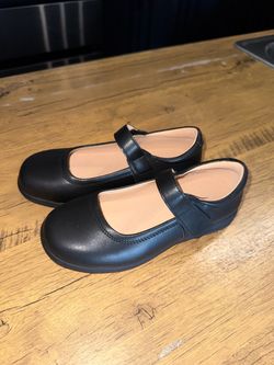 Girls Black Mary Jane School Shoes Size 3 Velcro Uniform Dress Flats NEW W/O Box
