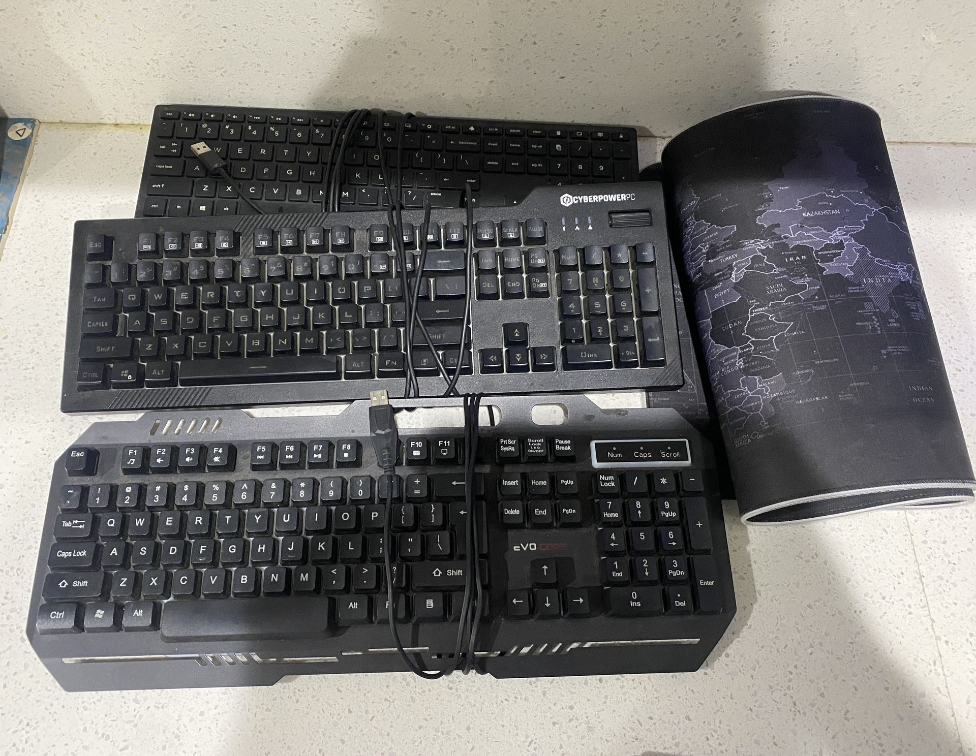 3 Keyboards + Large World Map RGB Mousepad