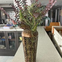 Metal Vase With Dried Flowers Arrangement