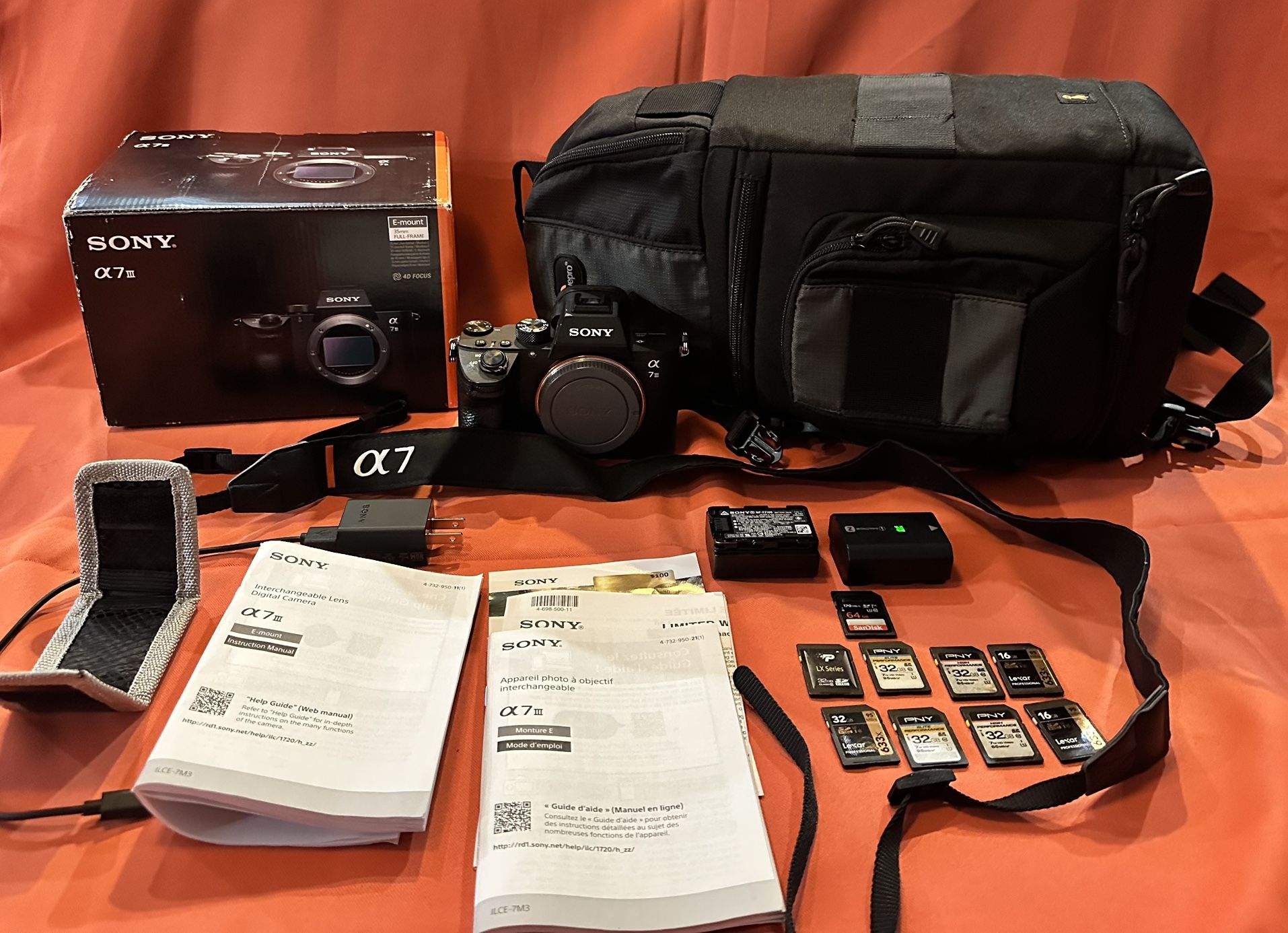 Sony a7III Camera (Mint, Low Shutter) + Batteries + Bag + 9 SD Cards