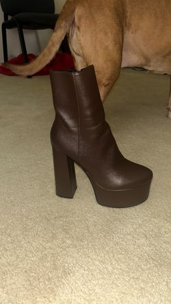Brown Platform Block Heel Ankle Boot. Women 8