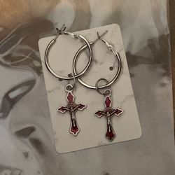 Red Cross Hoop Earrings 
