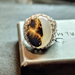 Beautiful Yemeni Aqiq Agate Stone, Handmade Ring Size 12 .925 Silver