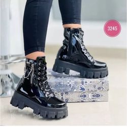 Platform Wedge Ankle Goth Chunky Block Heels Booties Lace up Punk Boots Combat