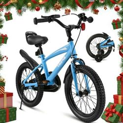 16 Inch Kids Bike Girls and Boys Blue Kid Bicycle with Kickstand and Training Wheels