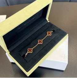 18k Yellow gold Van cleef Alhambra style 5 motifs clover shape stone bracelet