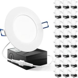 Sunco Lighting 24 Pack 4 Inch Ultra Thin LED Recessed Ceiling Lights Slim, 5000K Daylight, Dimmable 10W=60W, 650 LM, Damp Rated, Canless Wafer Thin wi