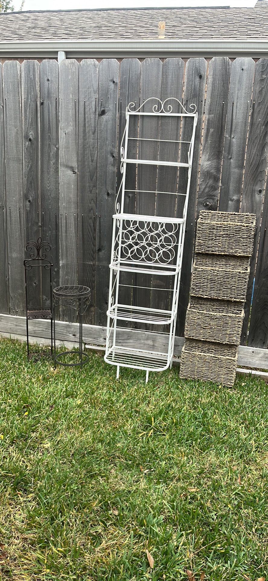 Home Decor Bundle Bakers wine rack, Wicker Storage Two Wire Stands. 