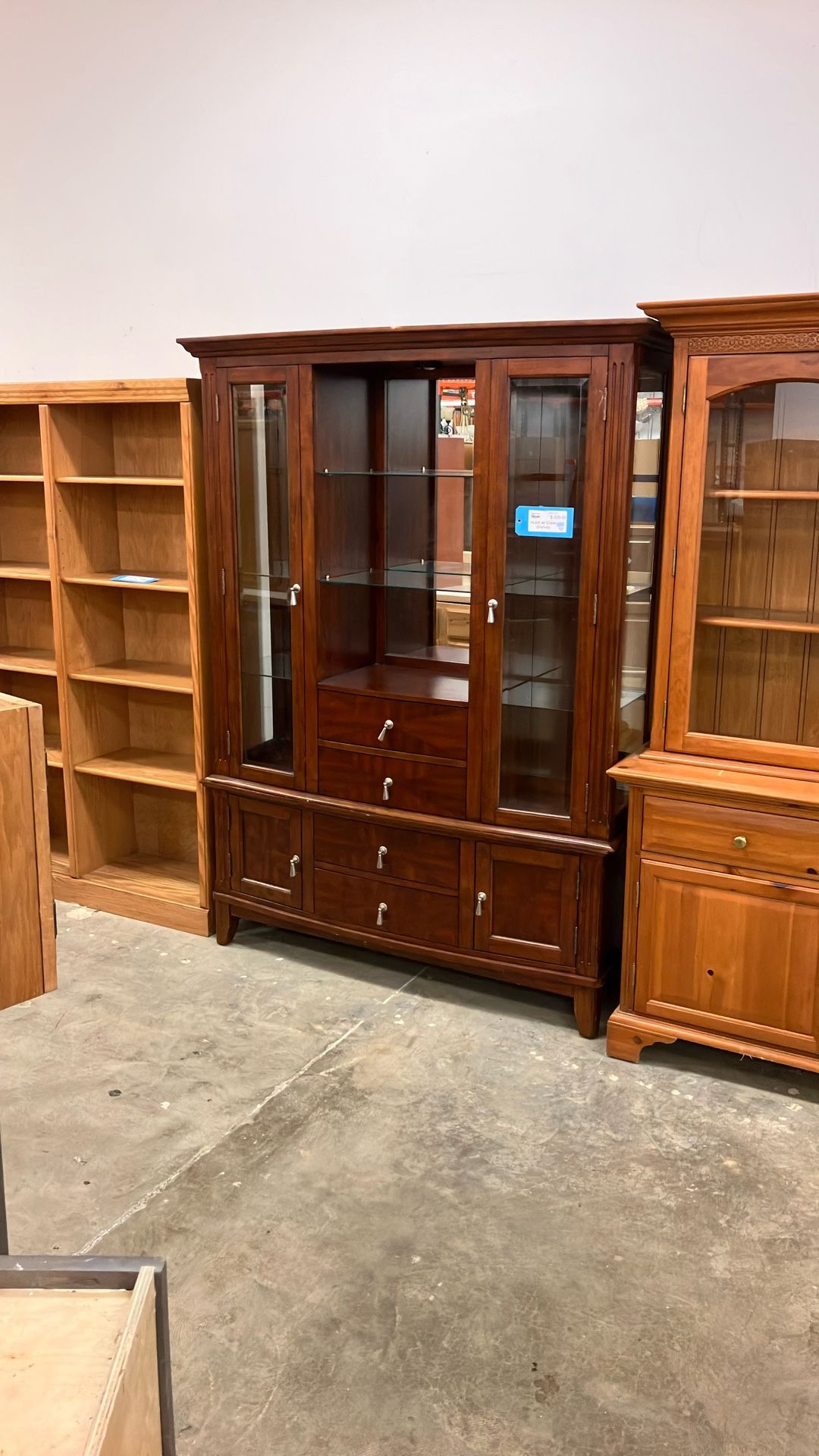 Display Cabinet With Glass Shelving And Mirror