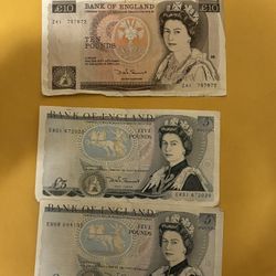One 10 Pound Old  Two 5 Pound Old Bank Of England 