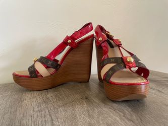 Louis Vuitton Monogram Red Patent Wedge Sandals