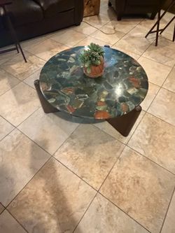 Crate & Barrel 3 piece marble and wood tables