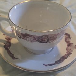 Vintage BATALLICA INC Tea Cup and Saucer Set, Victorian Design, Pink Ribbon With Pearls