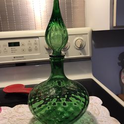 Flawless Fab Mid Century Green Glass Decanter