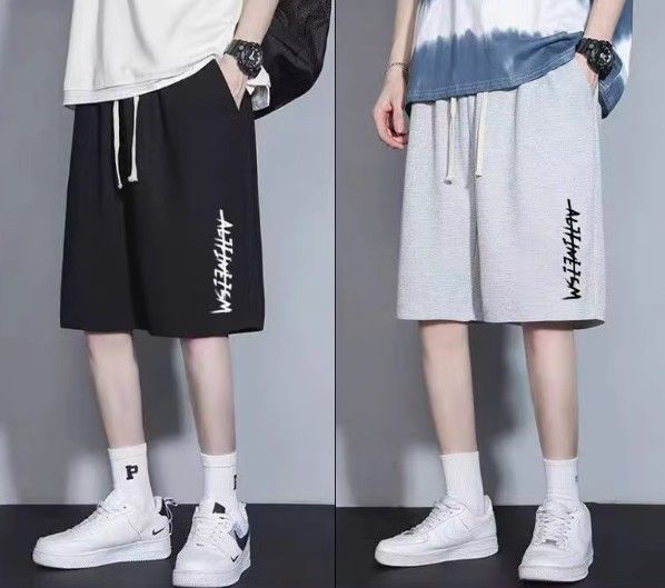 Men's casual shorts - Summer trendy brand, loose and padded large-sized mid-length pants, thin style, for outerwear, sports five-inch wide pants.