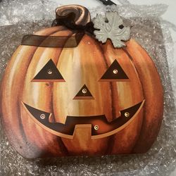 Halloween Light Up Pumpkin Table Decor Wooden Centerpiece