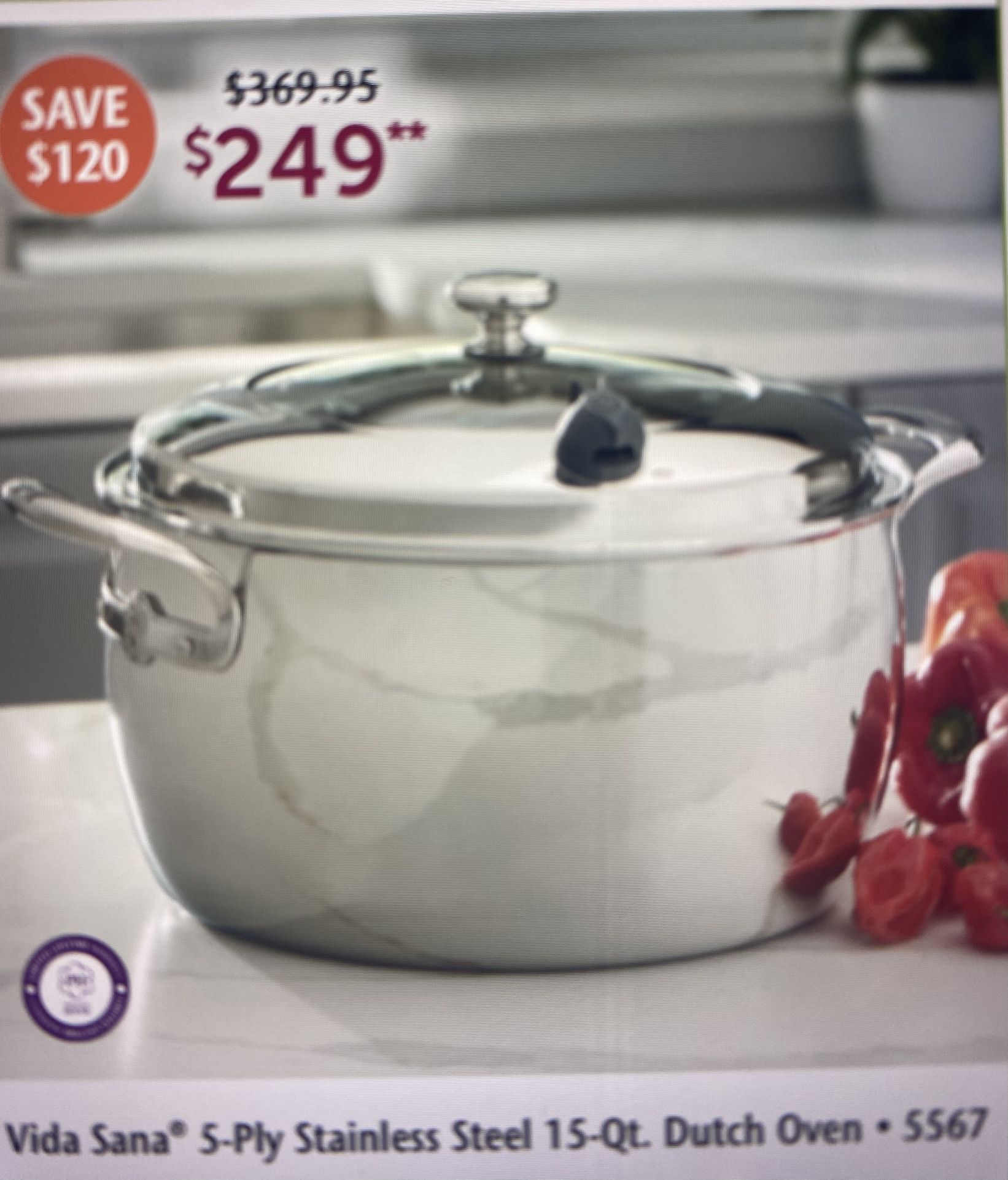 Princess House Vida Sana 5 Ply 15 Qt.Dutch Oven