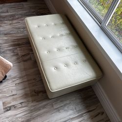 Genuine Leather Ivory Ottoman Bench