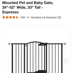 INGENUITY Thruway 52W Series Hands-Free GlideOpen Pressure/Hardware Mounted Pet and Baby Gate, 24"-52" Wide, 33" Tall - Espresso
