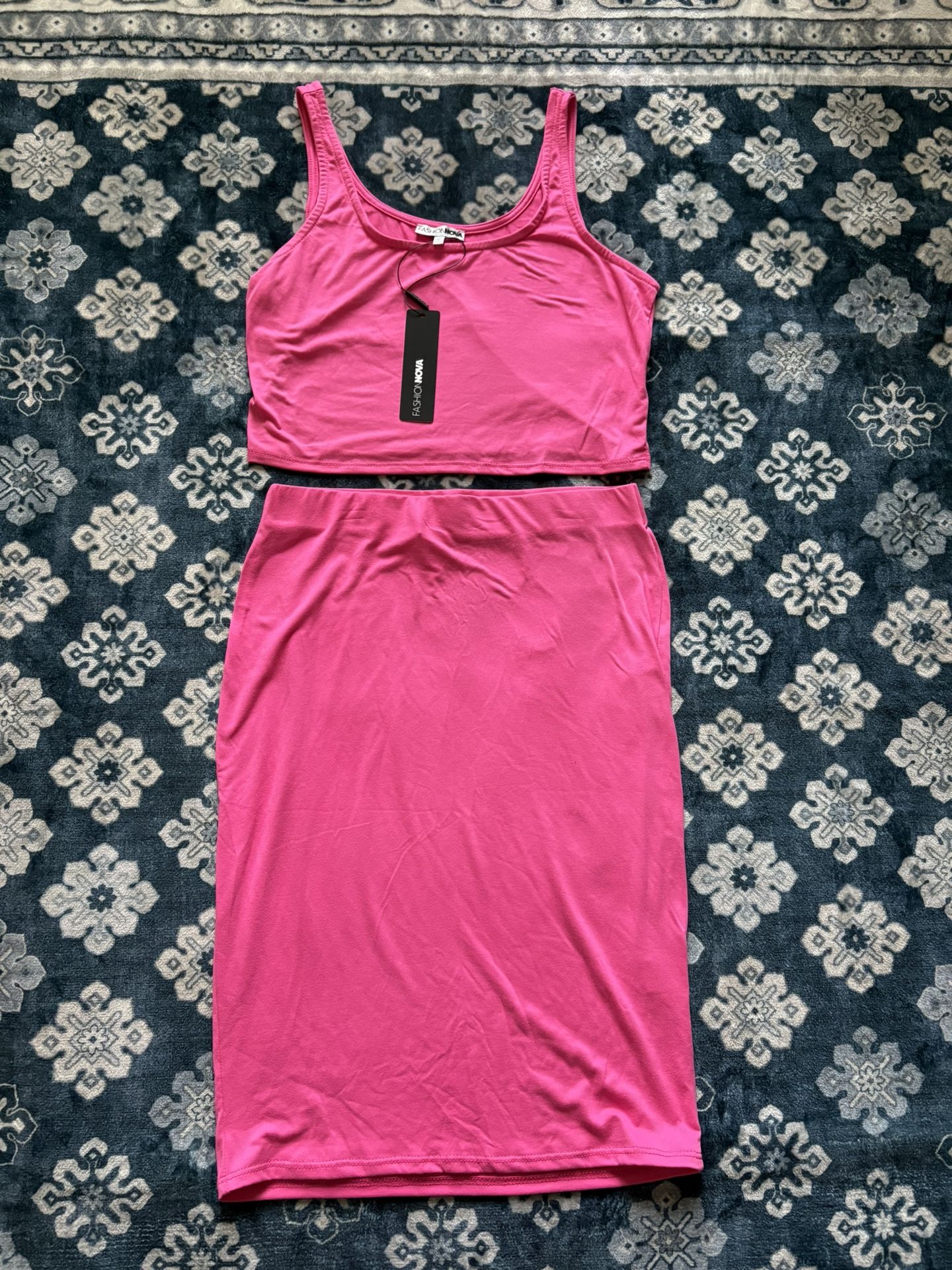 Fashion Nova Pink Top And Skirt Set