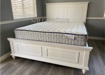 New queen White Alina Bed With Orthopedic Mattress Included