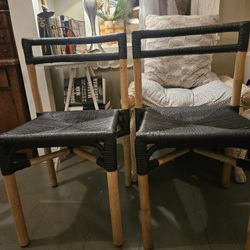 Pair Of IKEA bamboo & Black Rattan Chairs 