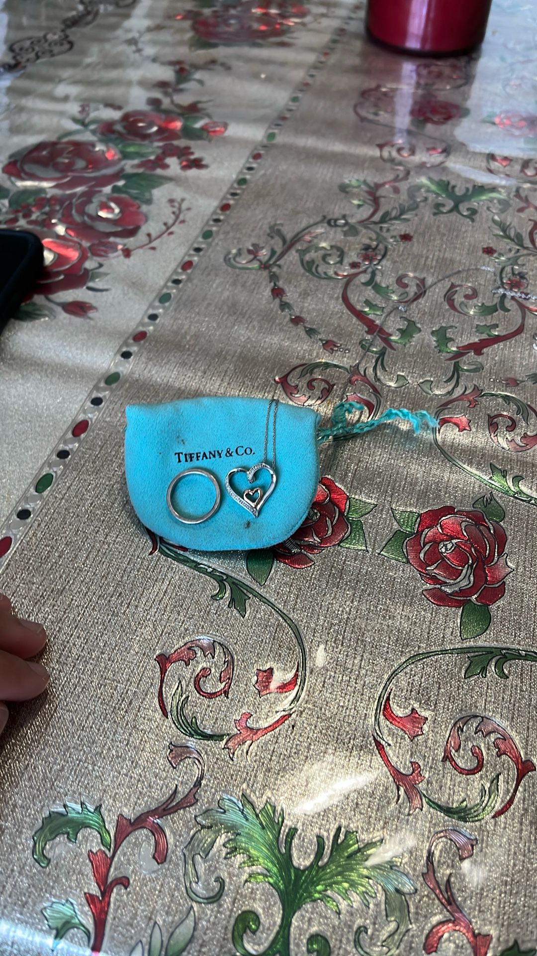 Tiffany &Co.    Silver Ring And Heart Necklace.  Ring Fits 5-6