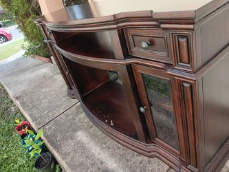 Dark Wood Buffet Cabinet with Glass Doors