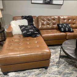 Brown Real Leather Sectional Sofa With Chaise 🔥 Brand New 