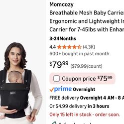 Momcozy Breathable Mesh Baby Carrier, Ergonomic and Lightweight Infant Carrier for 7-45lbs with Enhanced Lumbar Support, All Day Comfort for Hands-Fre