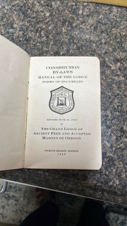 1945 Masonic Lodge Constitution By-Laws Manual Oregon